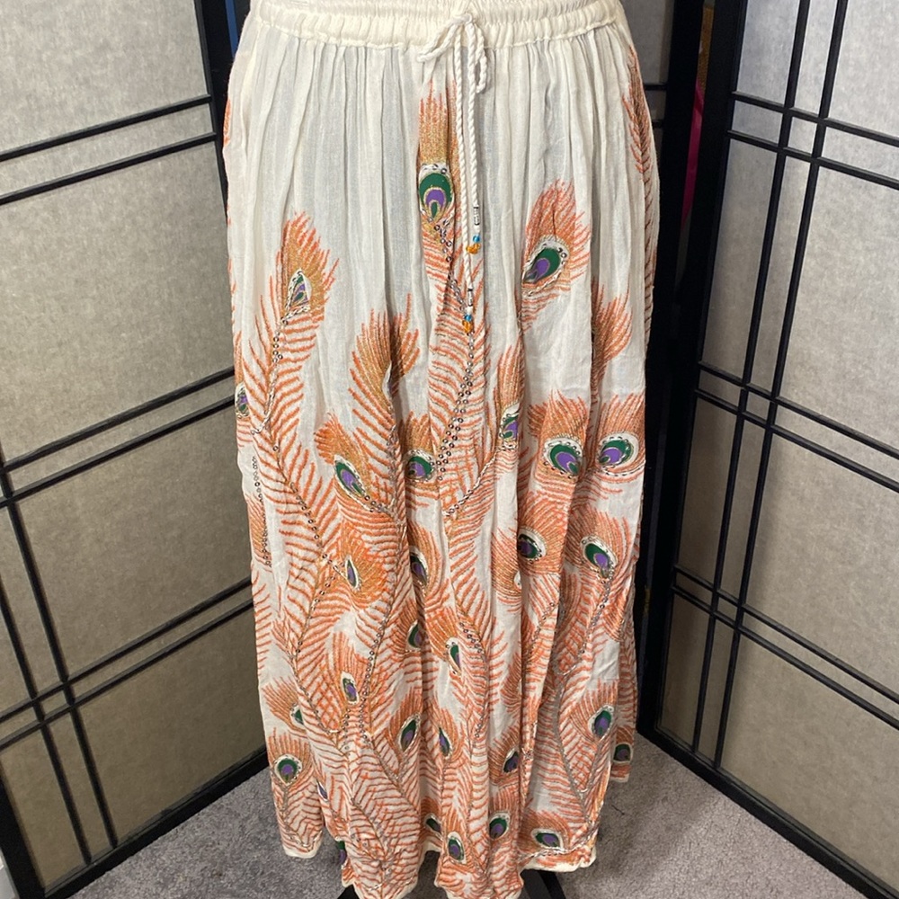 Bombay Fashions PEACOCK maxi skirt ONE size fits mosT stretch sequin flowy